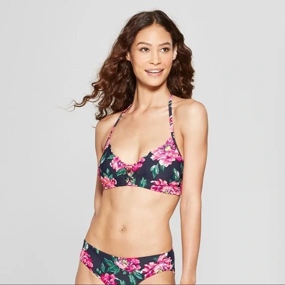 Xhilaration Swim Target Scallop Grommet Bralette Bikini Set M